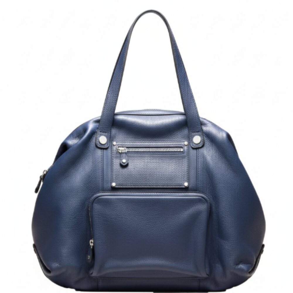 Bosca Blue Pebbled Leather Weekender Travel Tote Made in Italy Large Bag - Picture 5 of 14